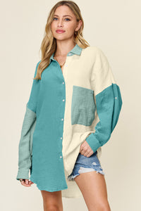 Two tone Pocketed Texture Button Up Shirt *multiple colors