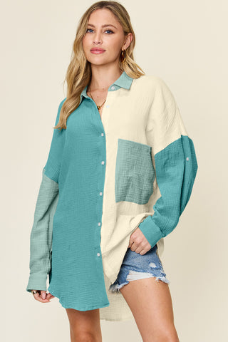 Two tone Pocketed Texture Button Up Shirt *multiple colors