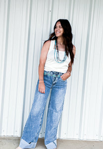 Boxy ribbed cross back tank