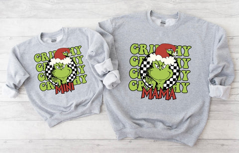 Grinchy checkered Mama + Mini Sweatshirts