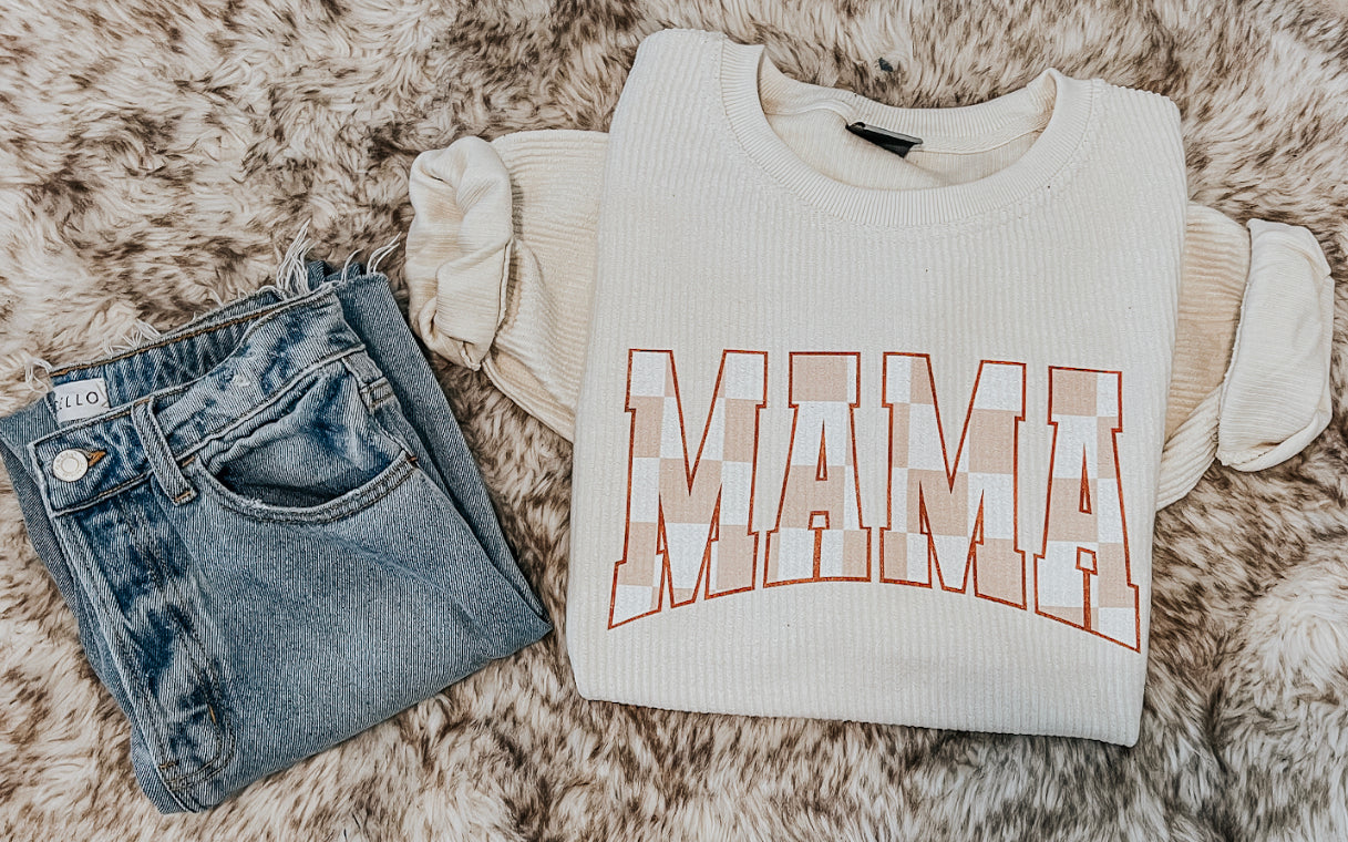 Mama checkered ribbed sweatshirt