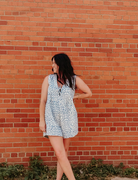 Zenn denim leopard romper