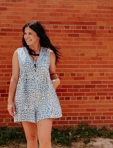 Zenn denim leopard romper