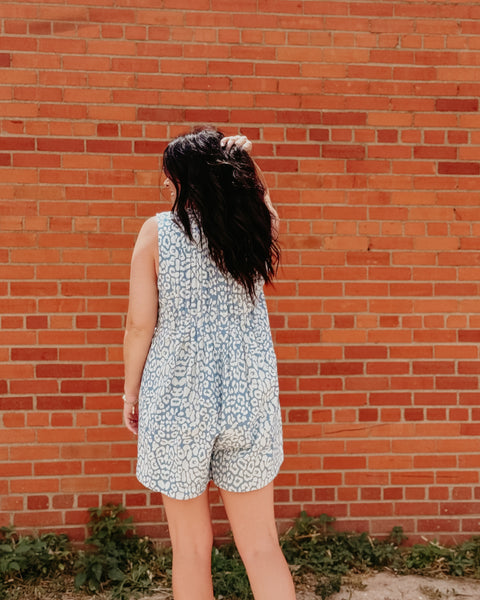 Zenn denim leopard romper