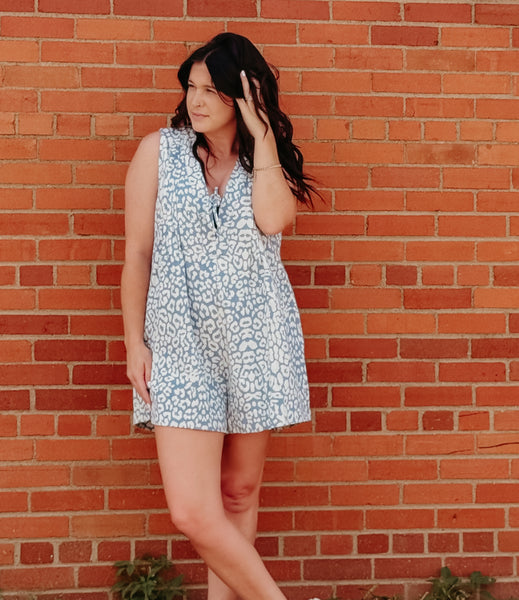 Zenn denim leopard romper
