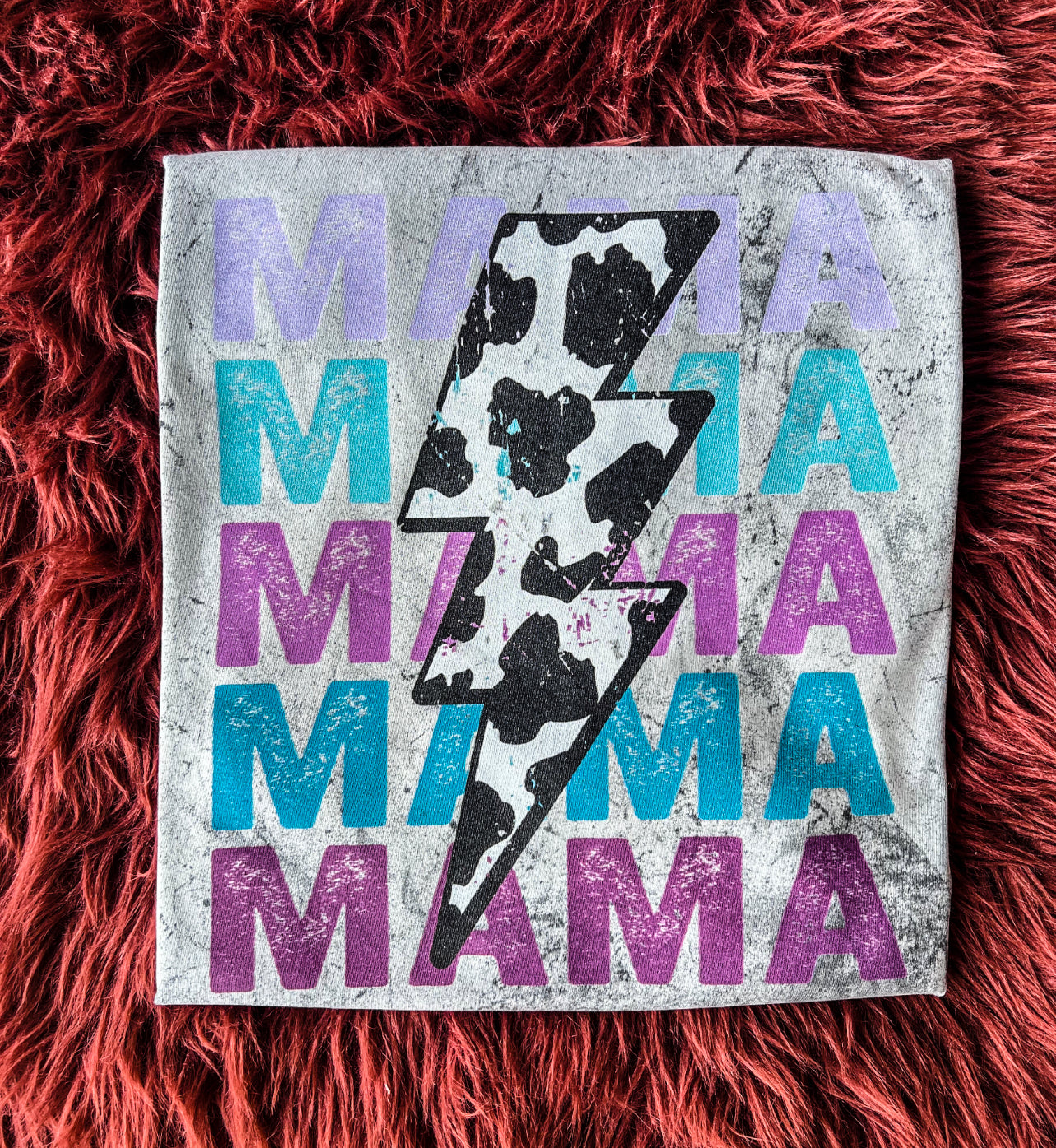 Cowprint Purple acidwash mama tee