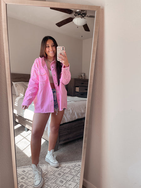 Baby Girl Pink Studded Shacket