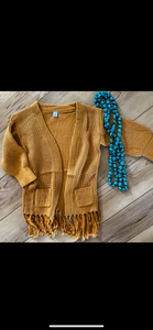 Littles Mustard fringe kimono