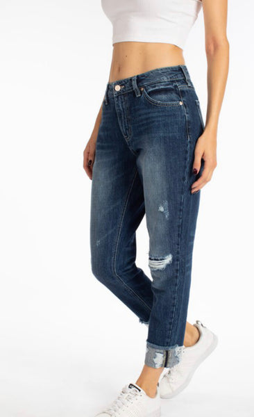 Boyfriend distress high rise denim kancan