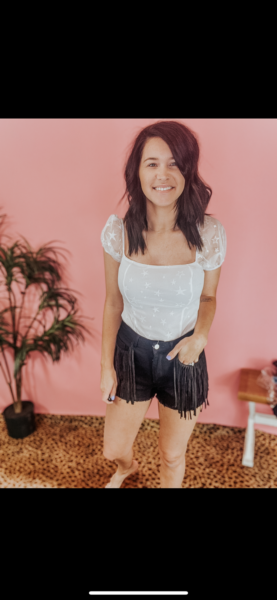 Black Betty Fringe Denim Black Shorts