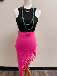 Fringe unbalanced skirt {two colors)