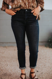 Dark babe mid rise skinnies