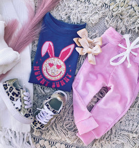 Littles pink velvet Joggers