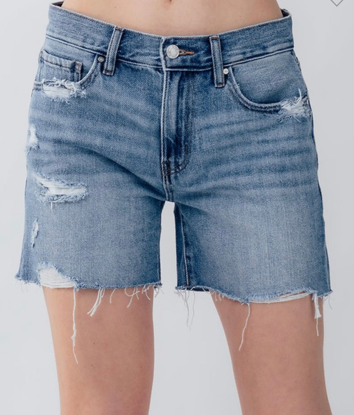 The perfect medium wash denim shorts