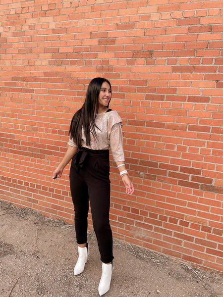Rosette rose gold sequin top