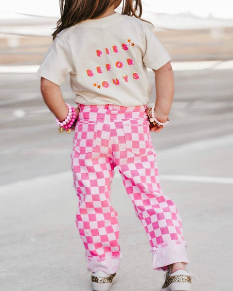 Little babes pink checkered distress denim