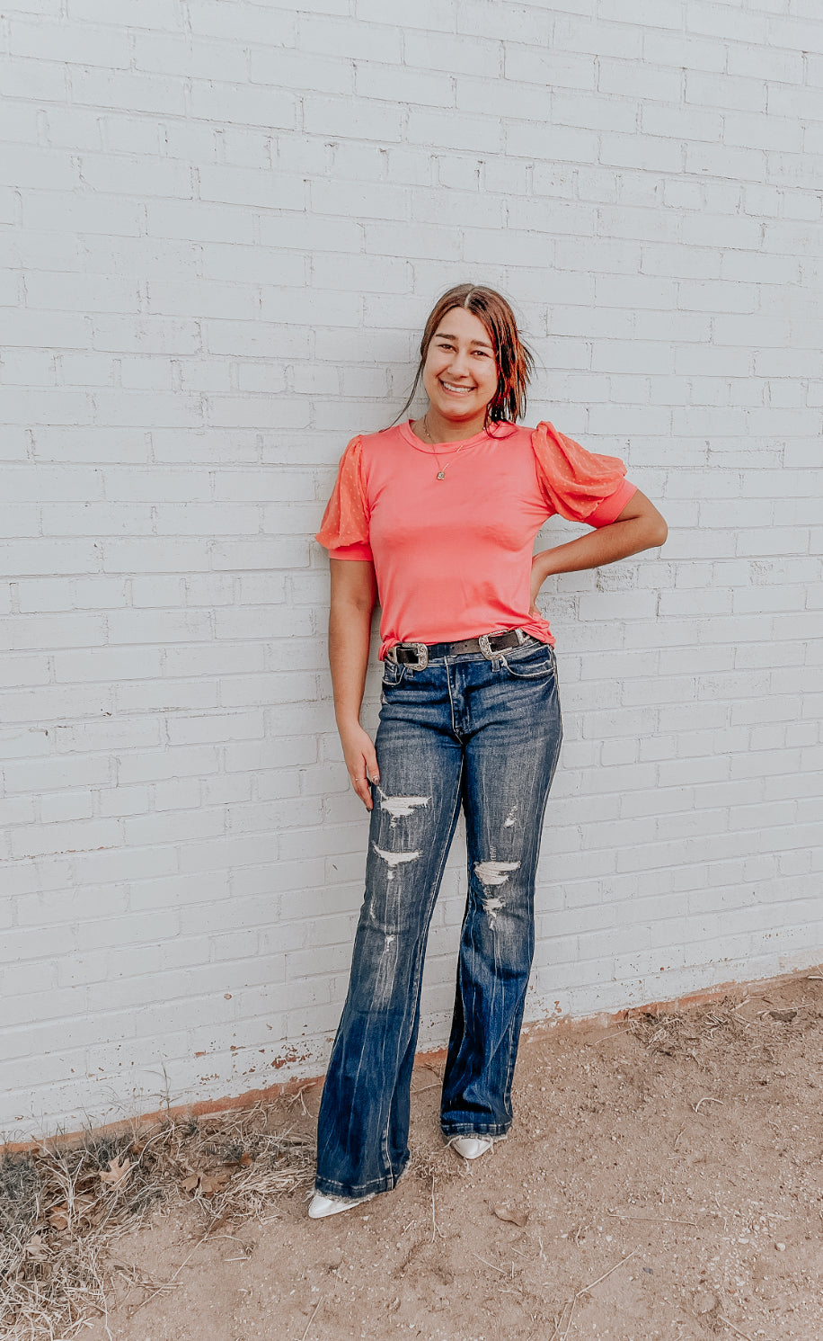 Coral Swiss Dot Top