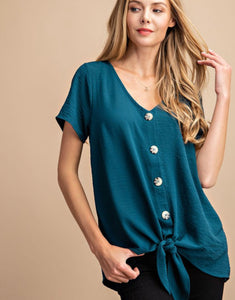 Tortoise button down knot top