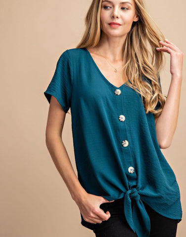Tortoise button down knot top