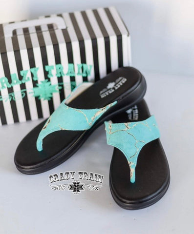 Taos turquoise stone flip flops